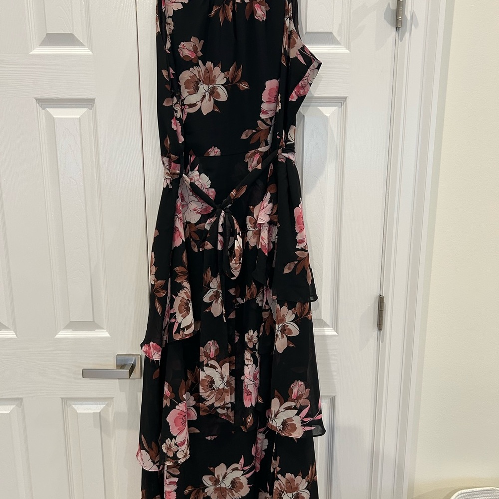 City Chic Black and Pink Floral High Low Dress